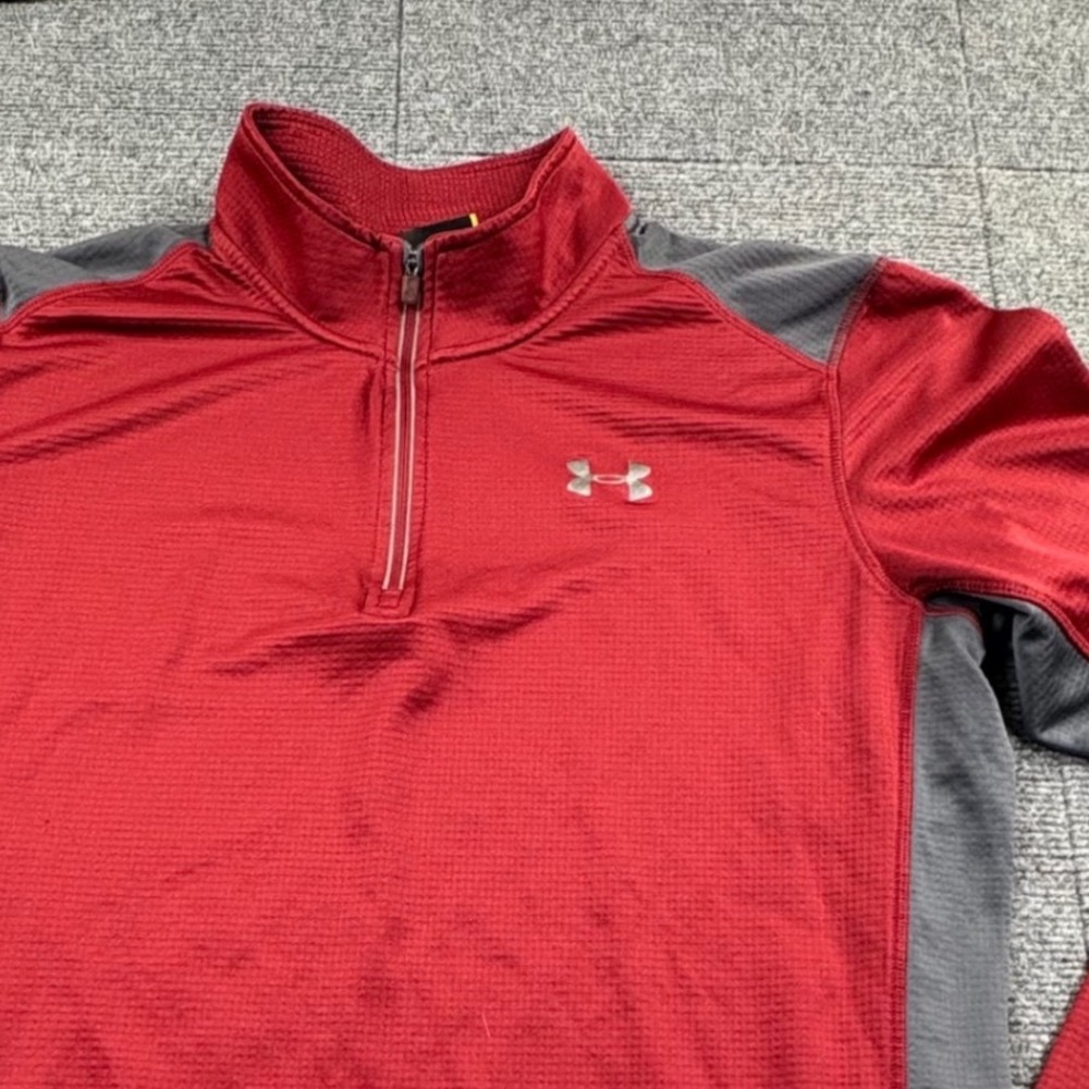 Under Armour Mens XL Red Gray Fitted Quarter Zip Pullover Shirt